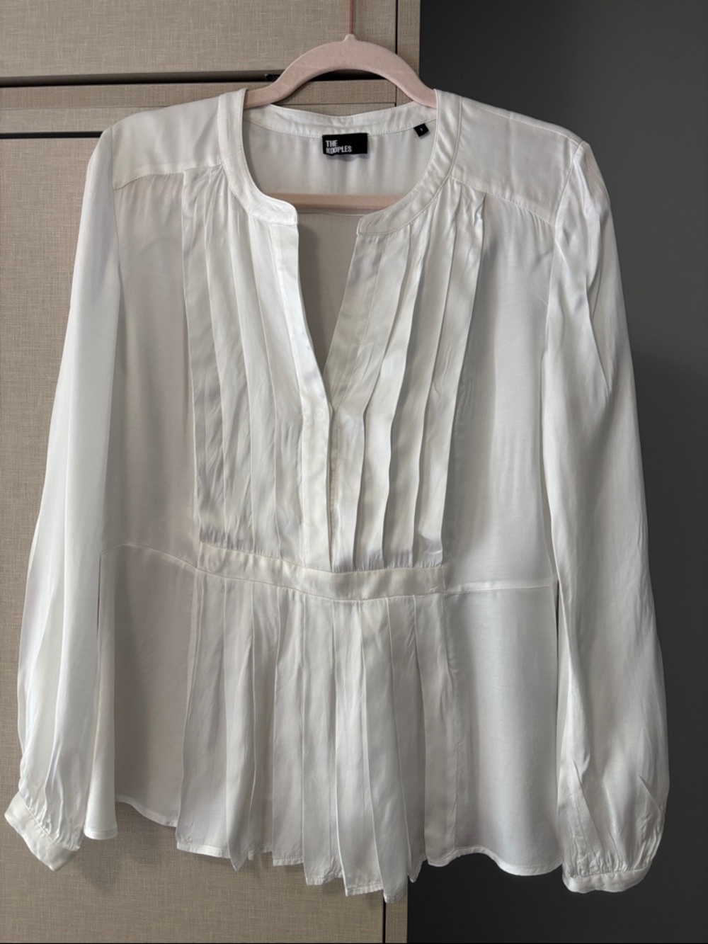 The Kooples White Pleated Peplum Long-Sleeve Blouse size 2